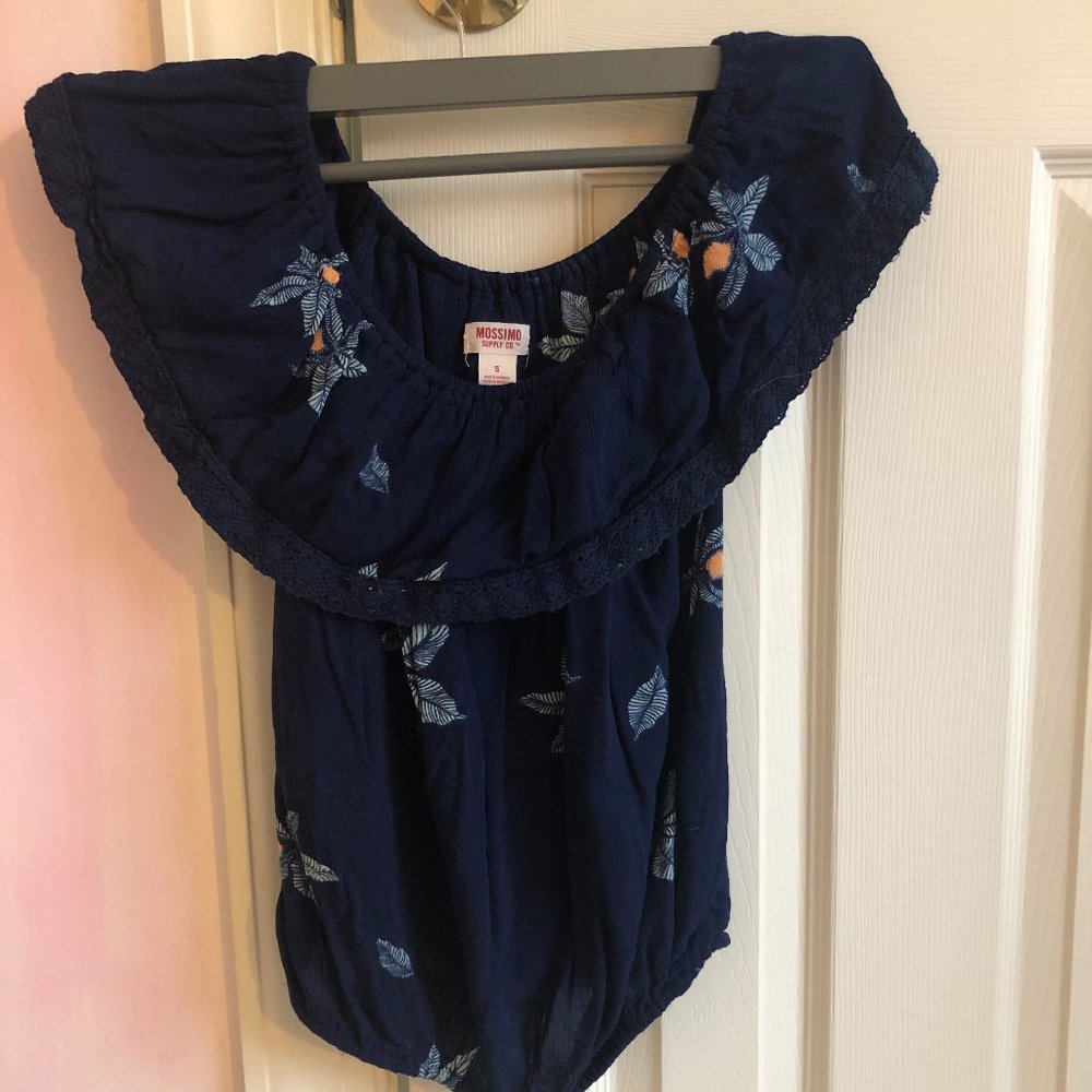 Patterned Off the Shoulder Top with Lace Trim